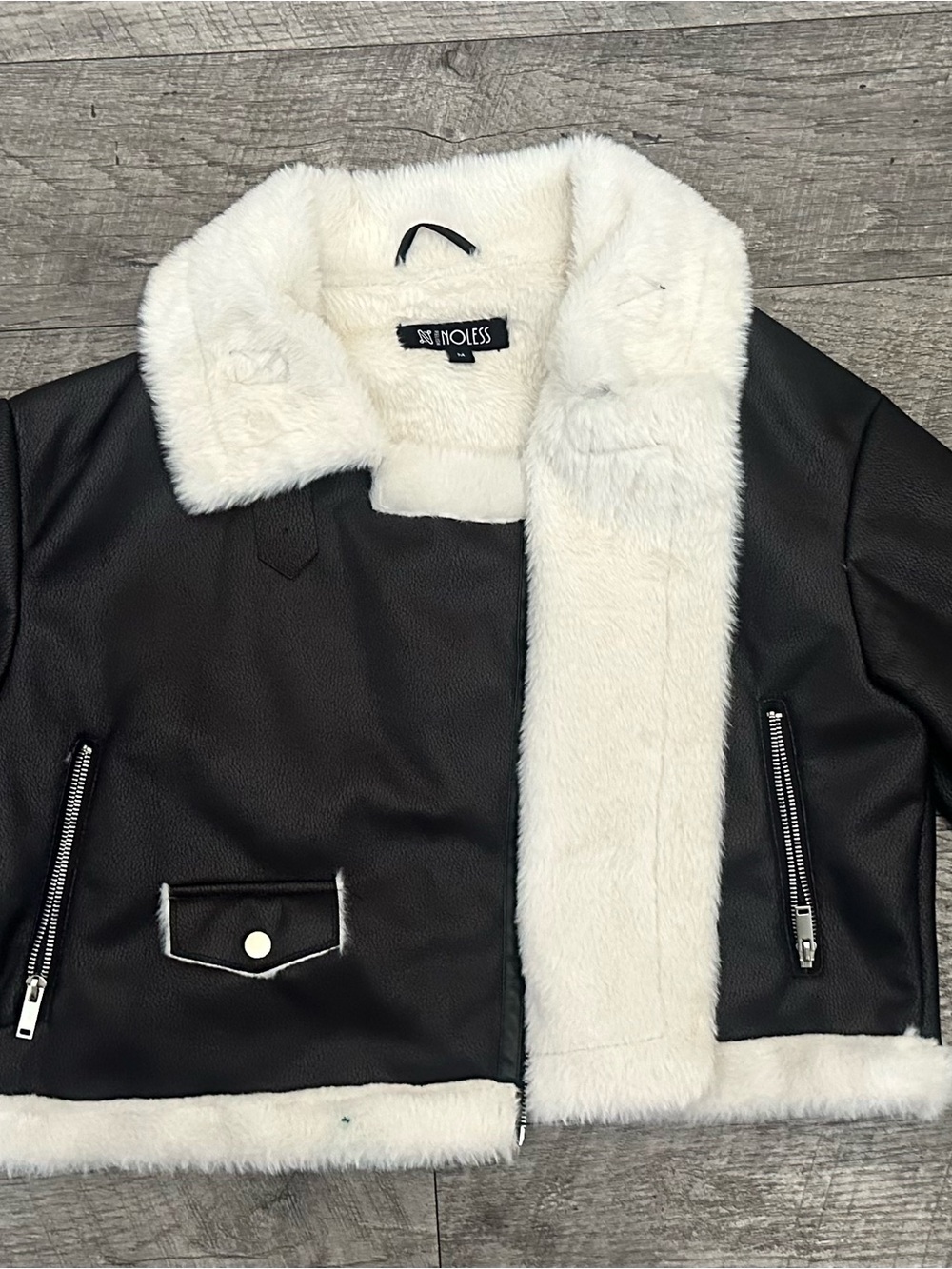 Women Black Jacket with White Faux Fur Trim
